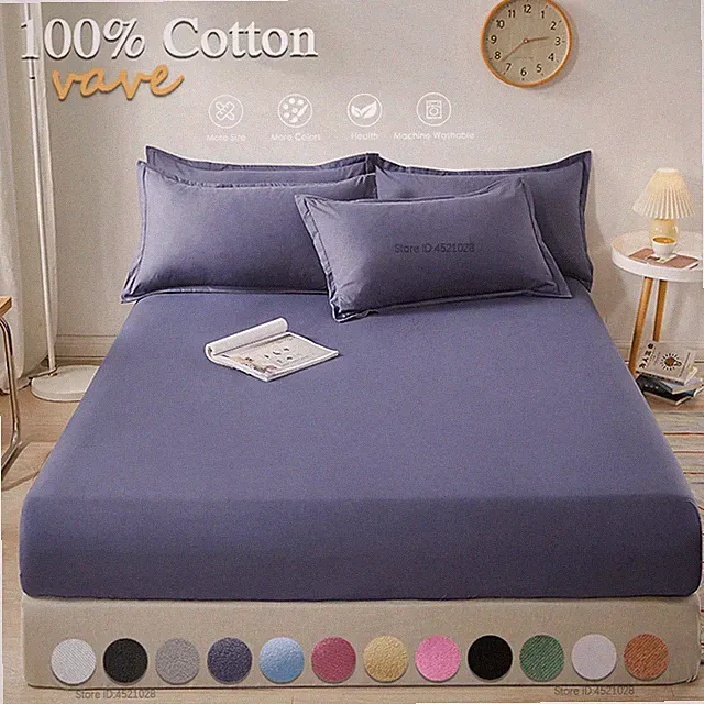 Soft Bedspread Cotton Fitted Sheet with Elastic Bands Adjustable Mattress Pads