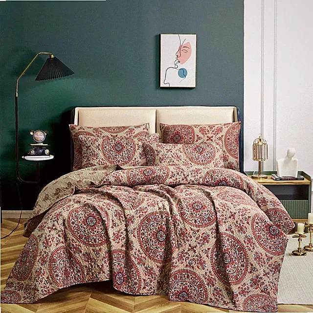 Tache Bohemian Medallion Boteh Paisley Taupe Beige Sheet & Bedspread Bedding Set